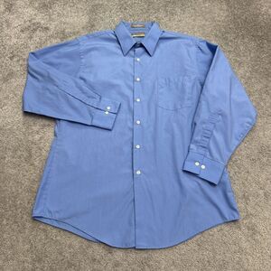 Van Heusen Fitted Wrinkle Free Poplin Dress Shirt Mens 16.5 32/33 Blue Cotton